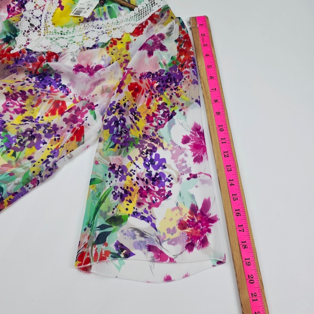 Mushka Sienna Rose Floral Crochet Tunic Sheer V-Neck Blouse M Petite Boho Artsy - Picture 14 of 15